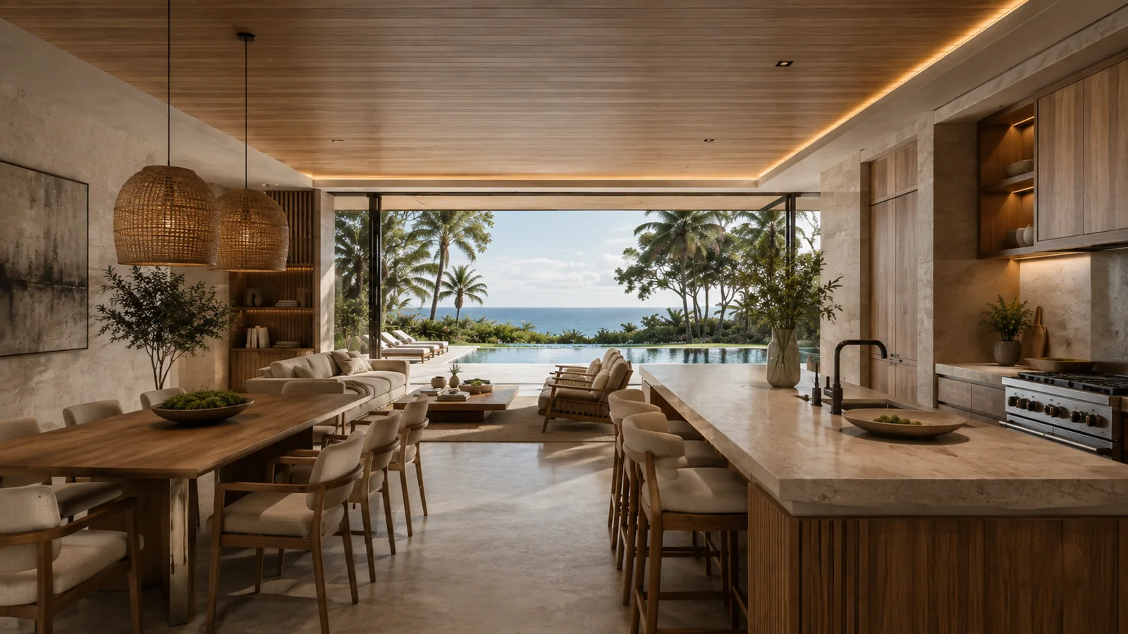 Casa Horizonte, cozinha e área social